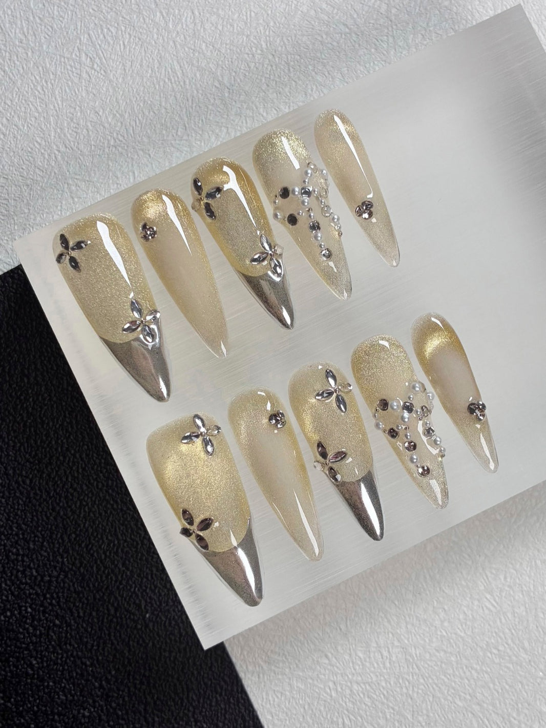 Luxury Floral Rhinestone Custom Nails