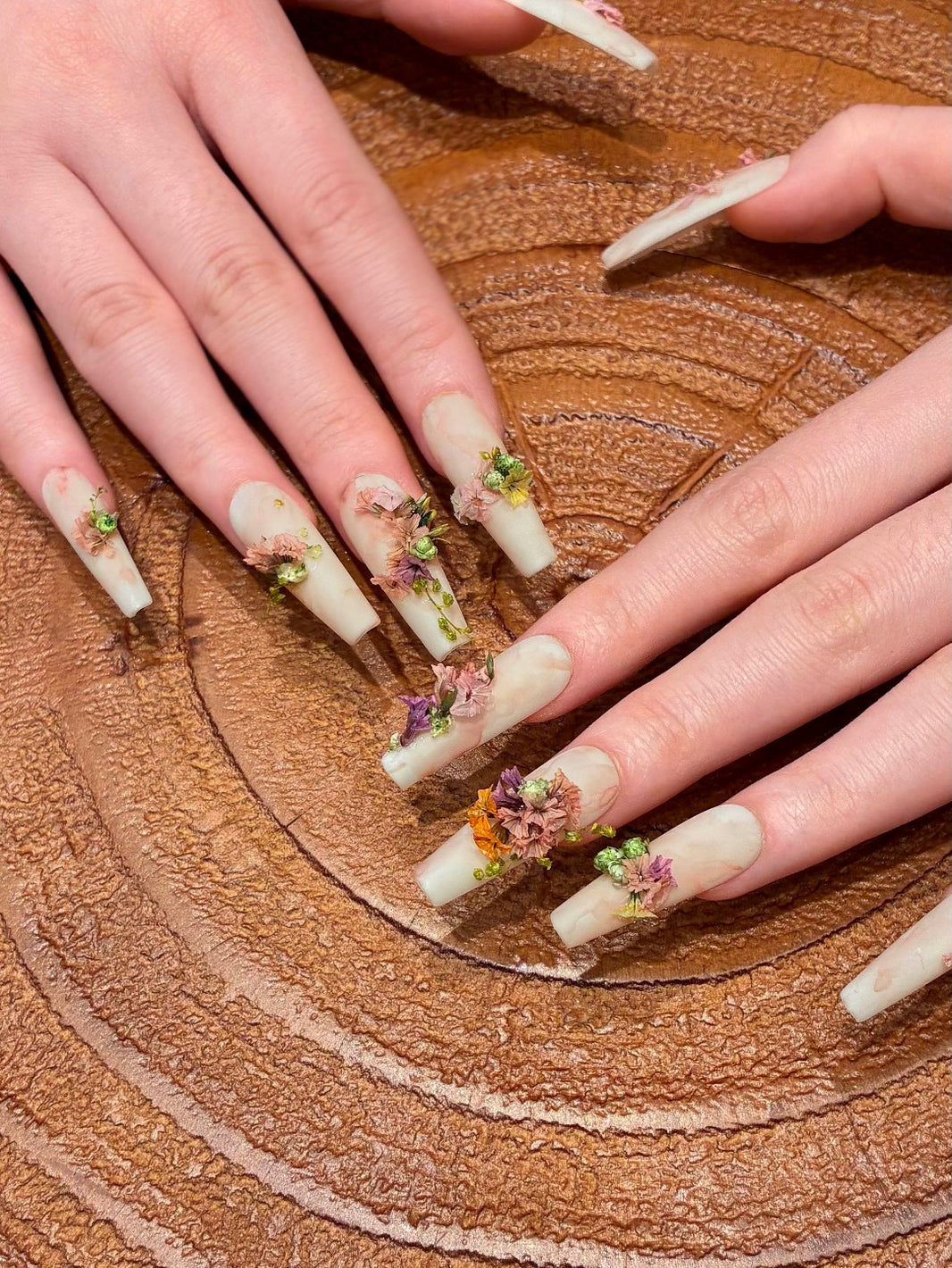 Wedding Bridal Soft Floral Marble Manicure
