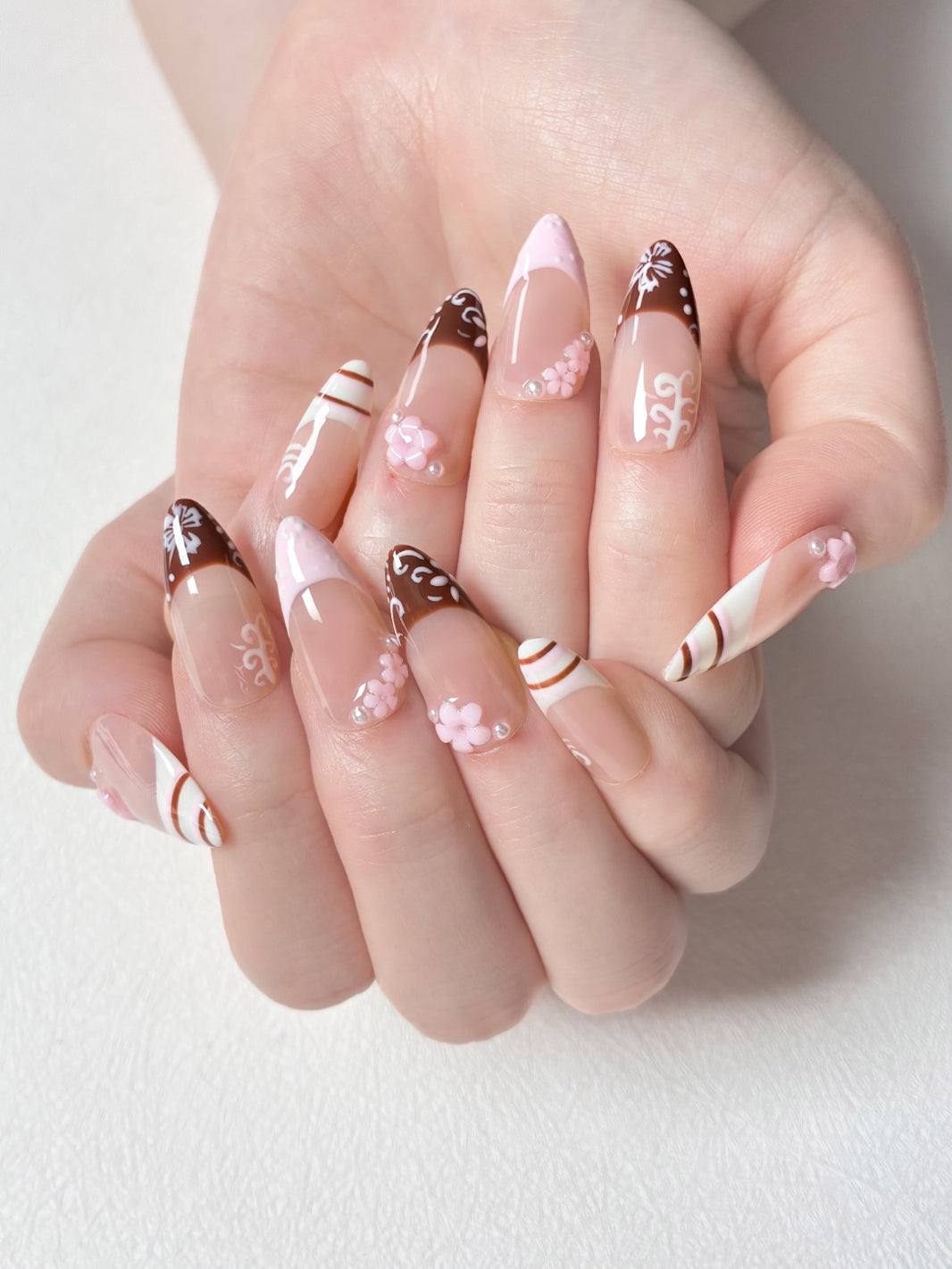 Coquette Chocolate Flower Handmade Nails