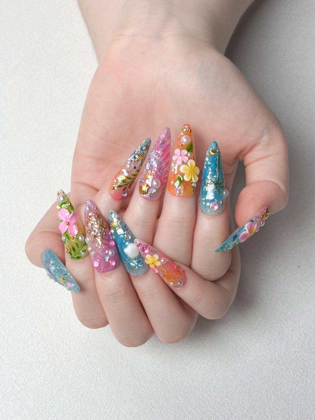 Vacation Tropical 3D Flower Handmade Nails