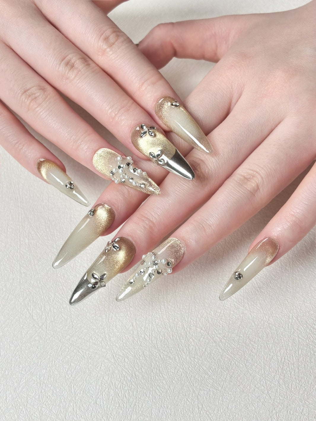 Luxury Floral Rhinestone Custom Nails