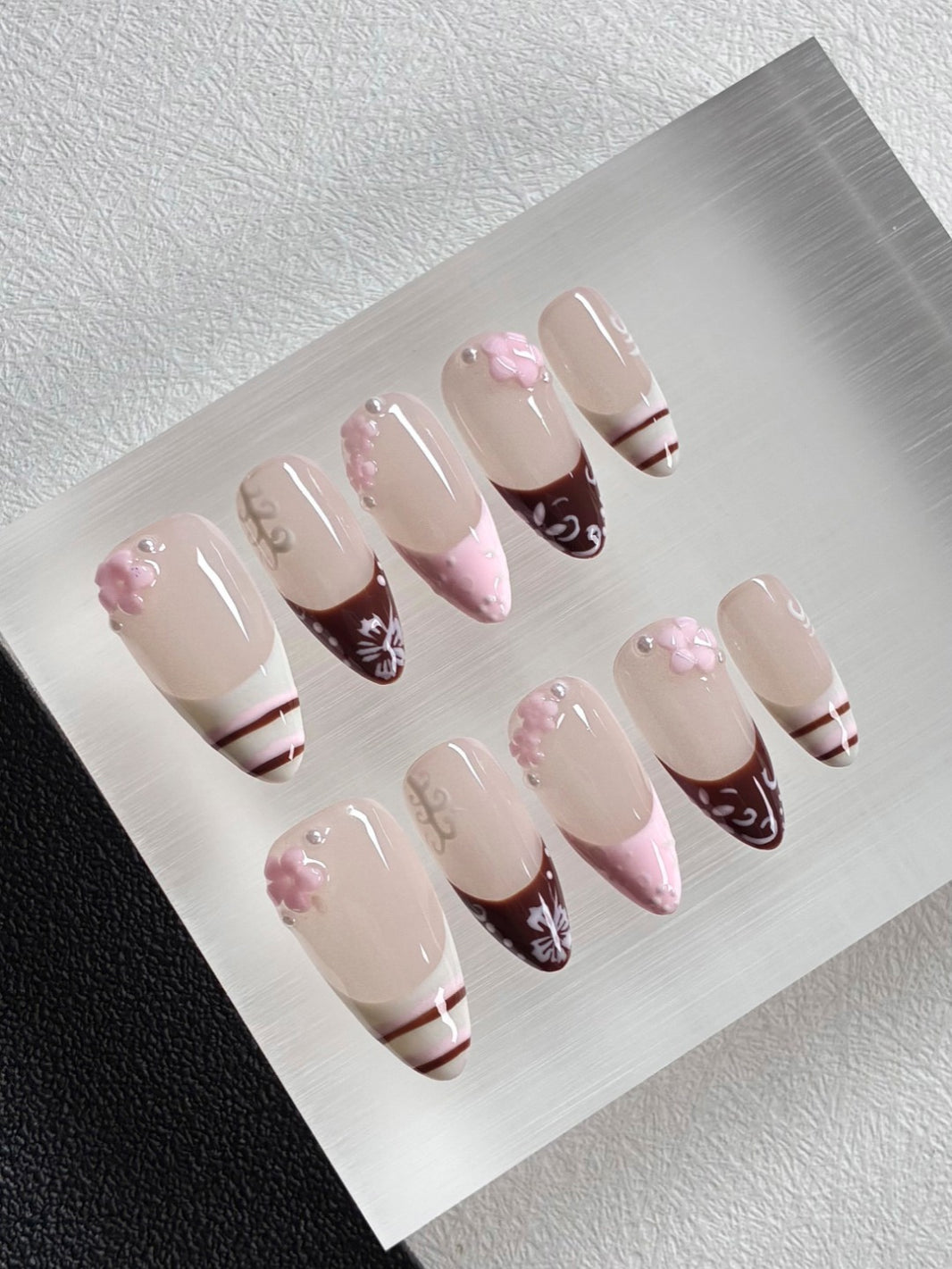 Coquette Chocolate Flower Handmade Nails