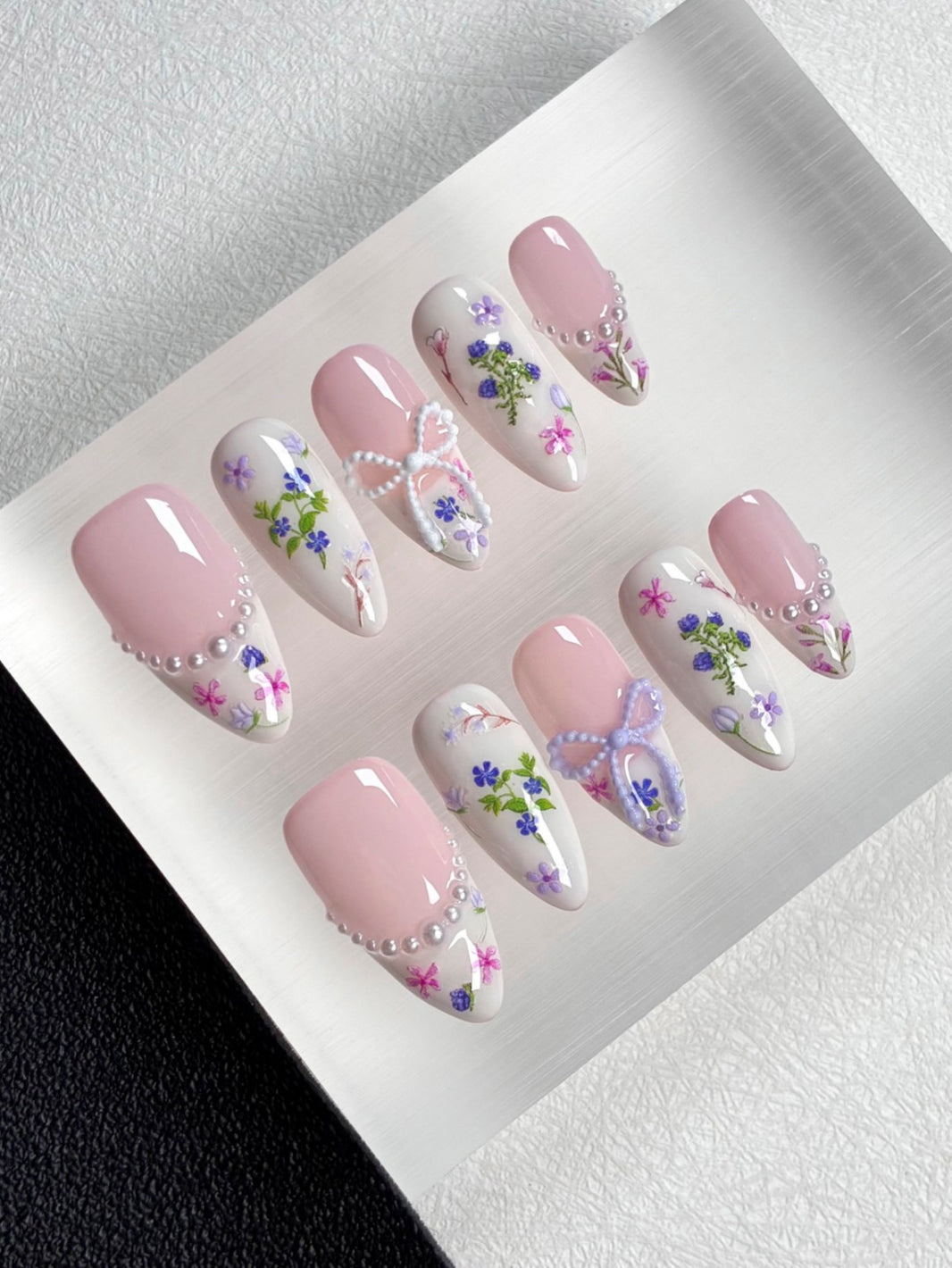 Soft Pink Wildflower Custom False Nails