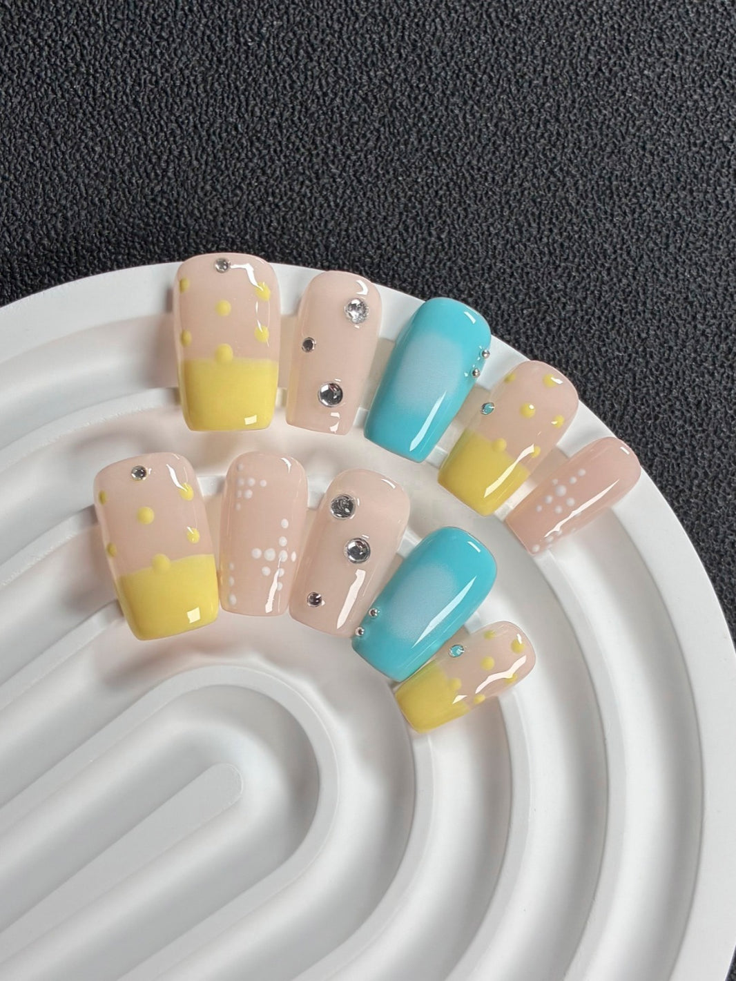 Summer Pastel Candy Dot Crystal Fake Nails