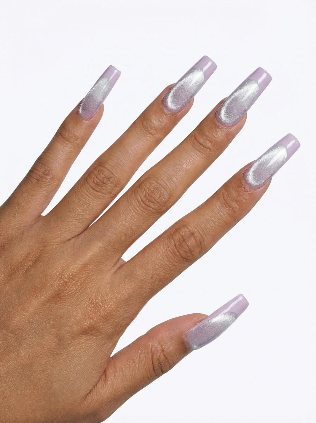 Lavender French Silver Cat Eye Square Handmade Press On Nails