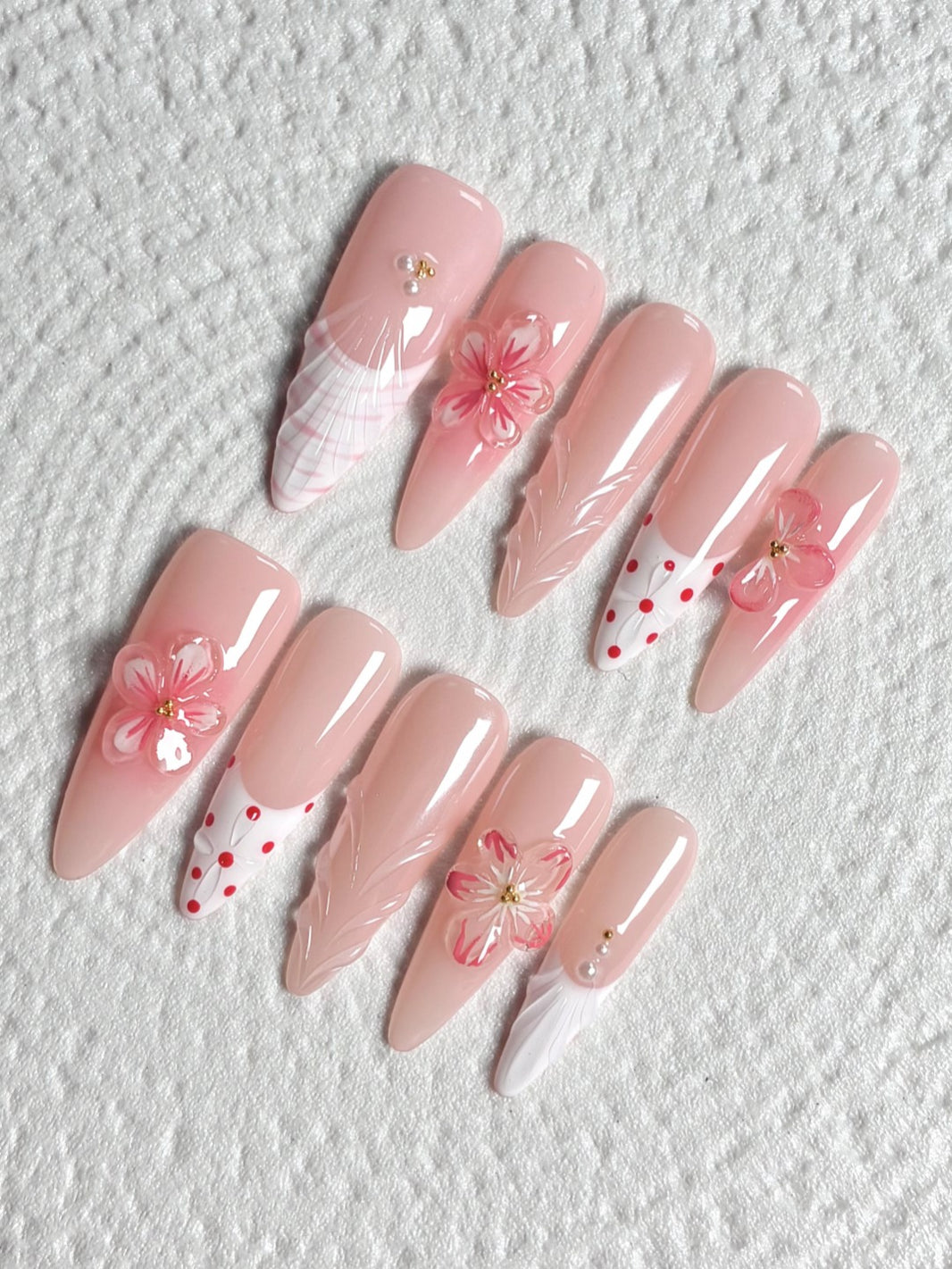 Kawaii Pink Floral Custom Nails