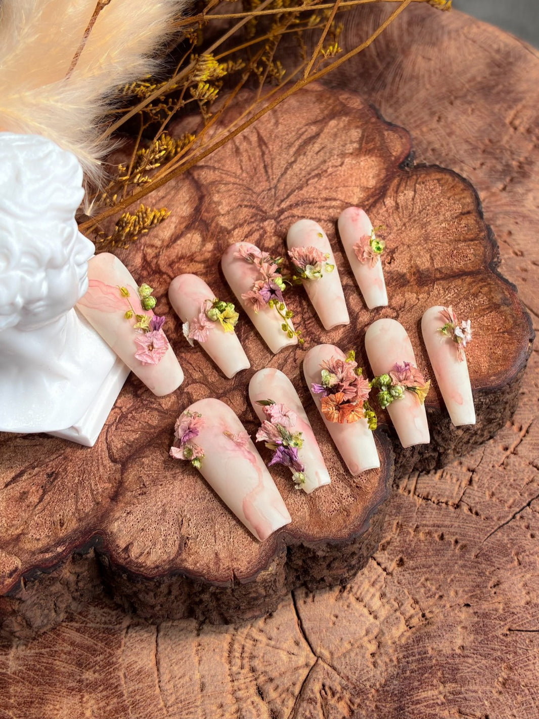 Wedding Bridal Soft Floral Marble Manicure