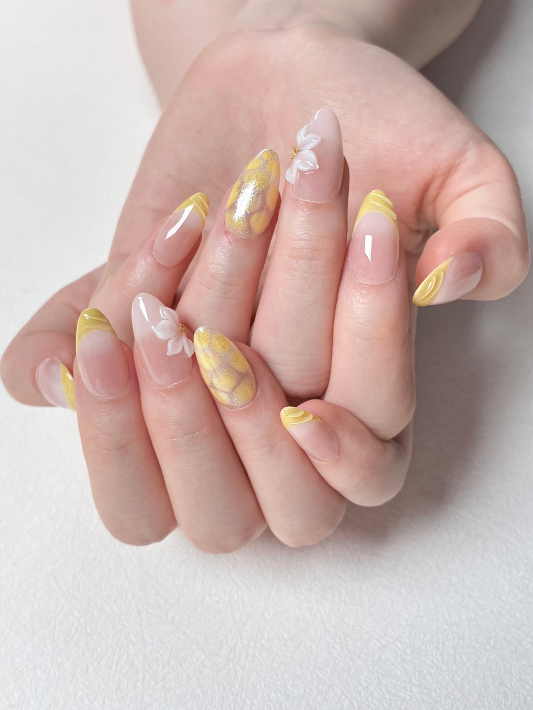 Pink Yellow Ripple French Custom Nails