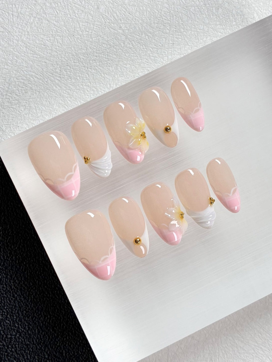 Pink Yellow Wave French Custom Nails