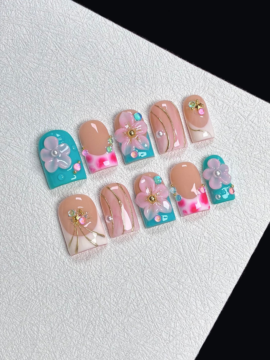 handmade-korean-nude-pink-ombre-3d-cherry-blossom-pearl-crystal-chain-square-press-on-nails