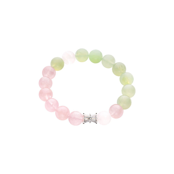 Natural Pink Crystal Bracelet Fresh Green Jade Round Beads - Pink Crystal Bracelet