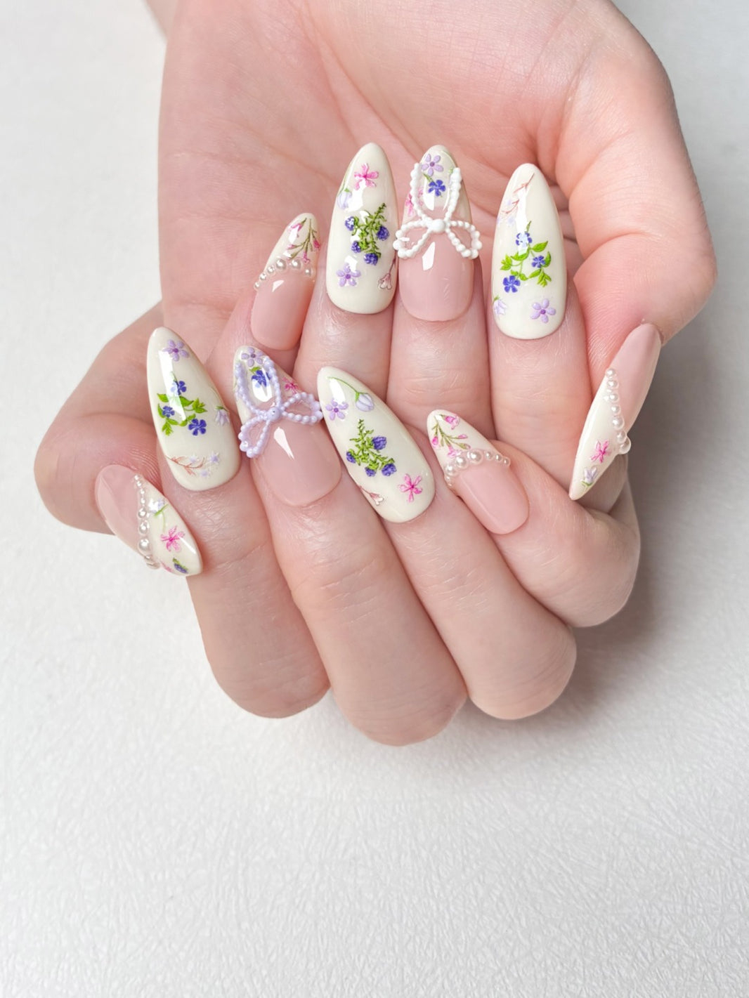 Soft Pink Wildflower Custom False Nails