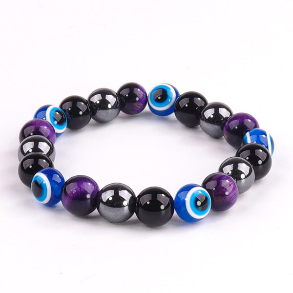 10MM Evil Eye Bracelet Beads Braided Obsidian Tiger Eye Stone Bracelet