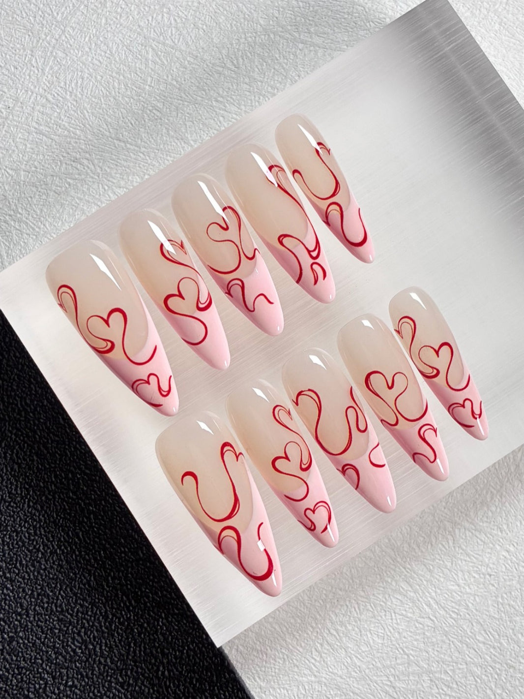 Pink French Line Heart Press Ons