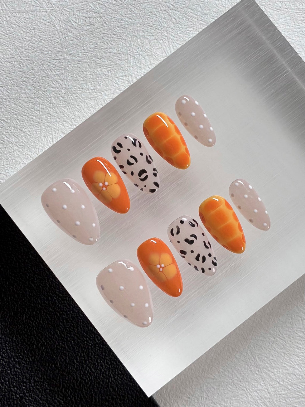 Autumn Orange Leopard Handmade Nails