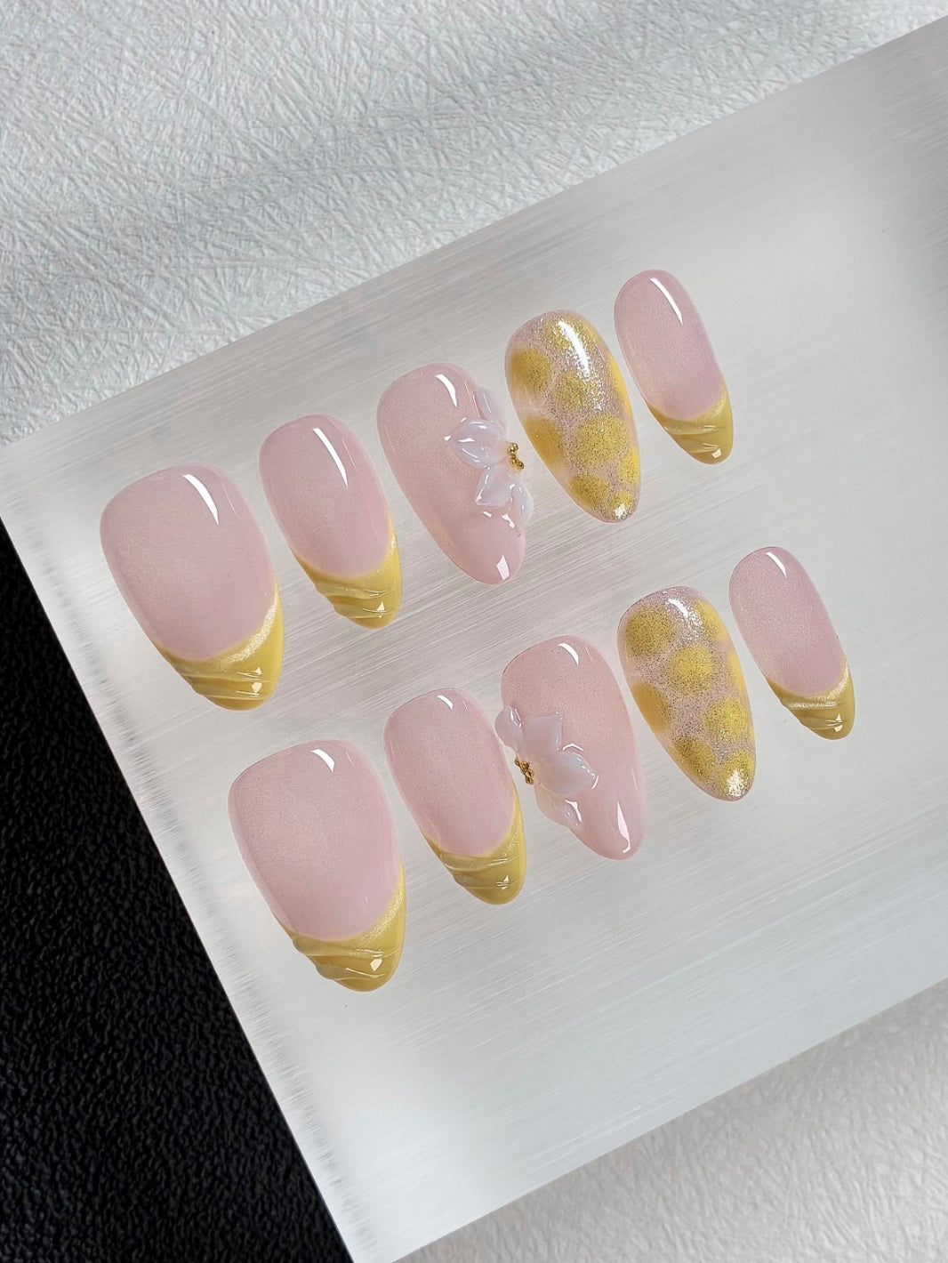 Pink Yellow Ripple French Custom Nails