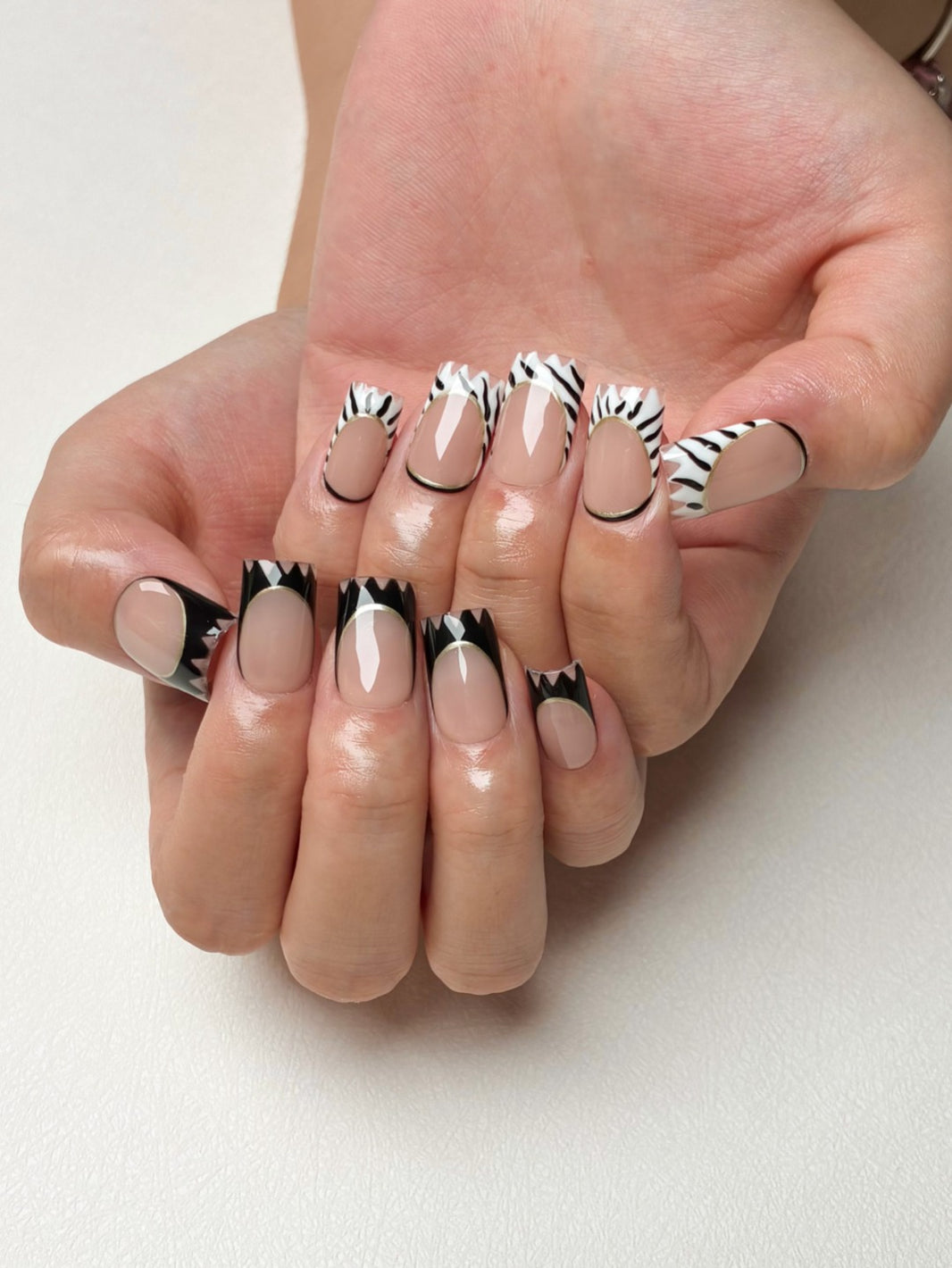 Minimal Retro Zebra Stripe Hand Painted Manicure